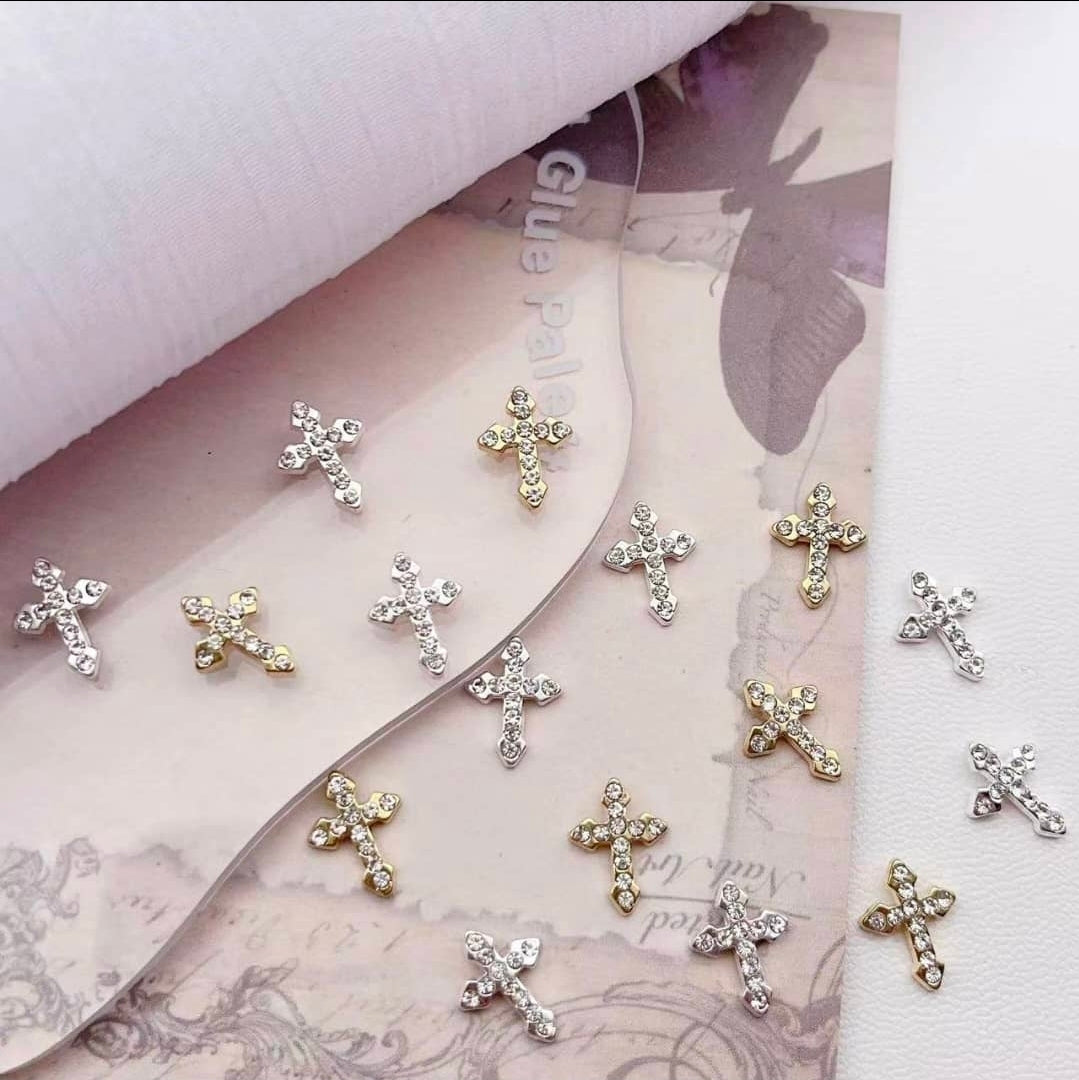 Cross Nail Charms Zircon and Alloy Styles