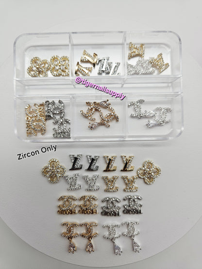 Luxury Logo (C.c) Nail Charms Alloy and Zircon High Quality