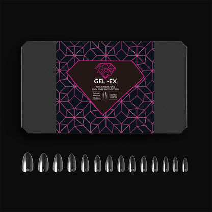 Ruby Gel-Ex Full Cover Clear Soft Gel Tip Box | 600pc Nail Tips, 14 Sizes 00-9, Premium Quality