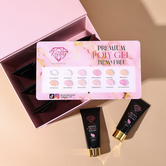 Ruby Premium Poly Gel 12-Color Kit | HEMA-Free | Single Tube 60g | Sculpting Gel | Tap Gel | Hybrid Gel